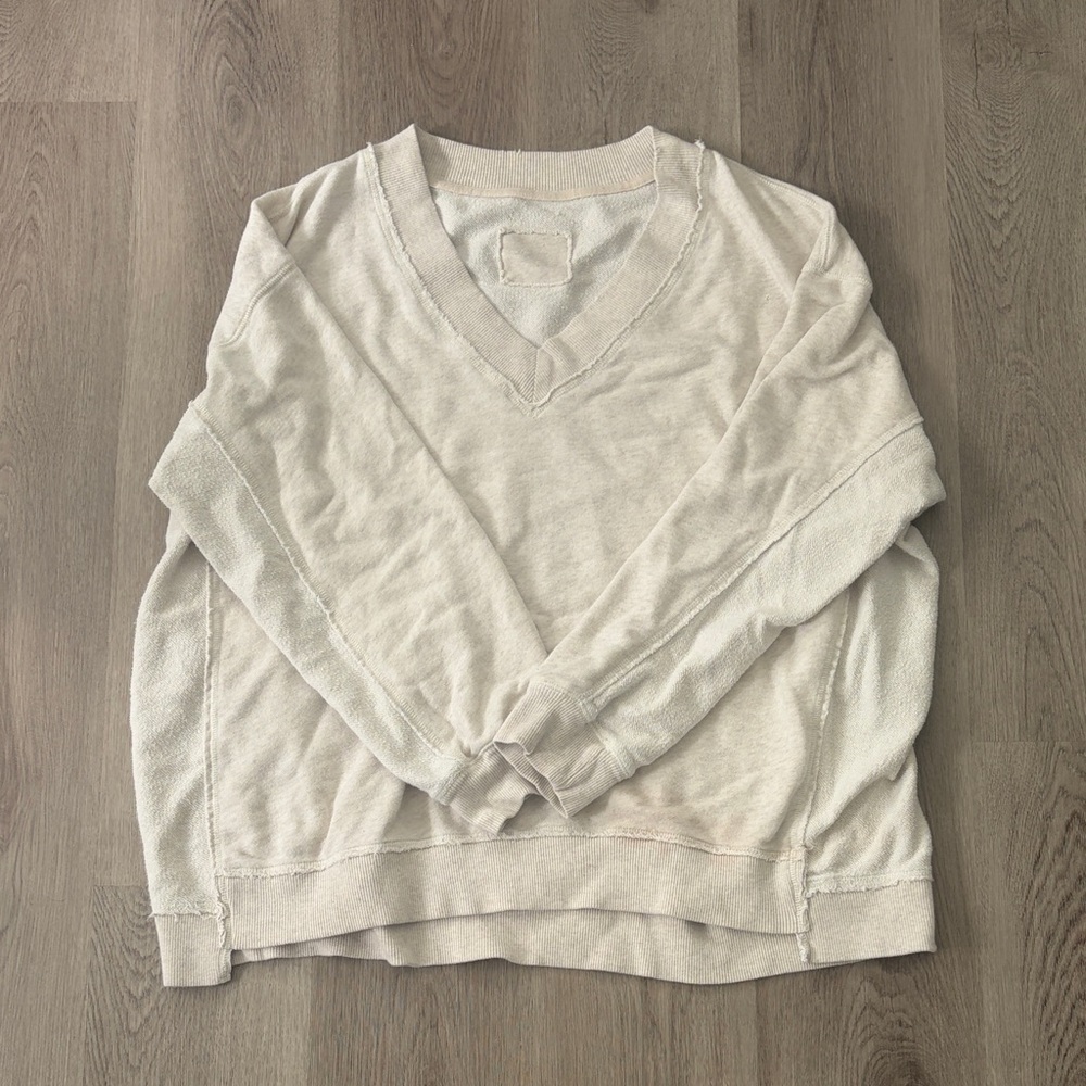 aerie Cream V-Neck Oversized Light Weight Sweatshirt